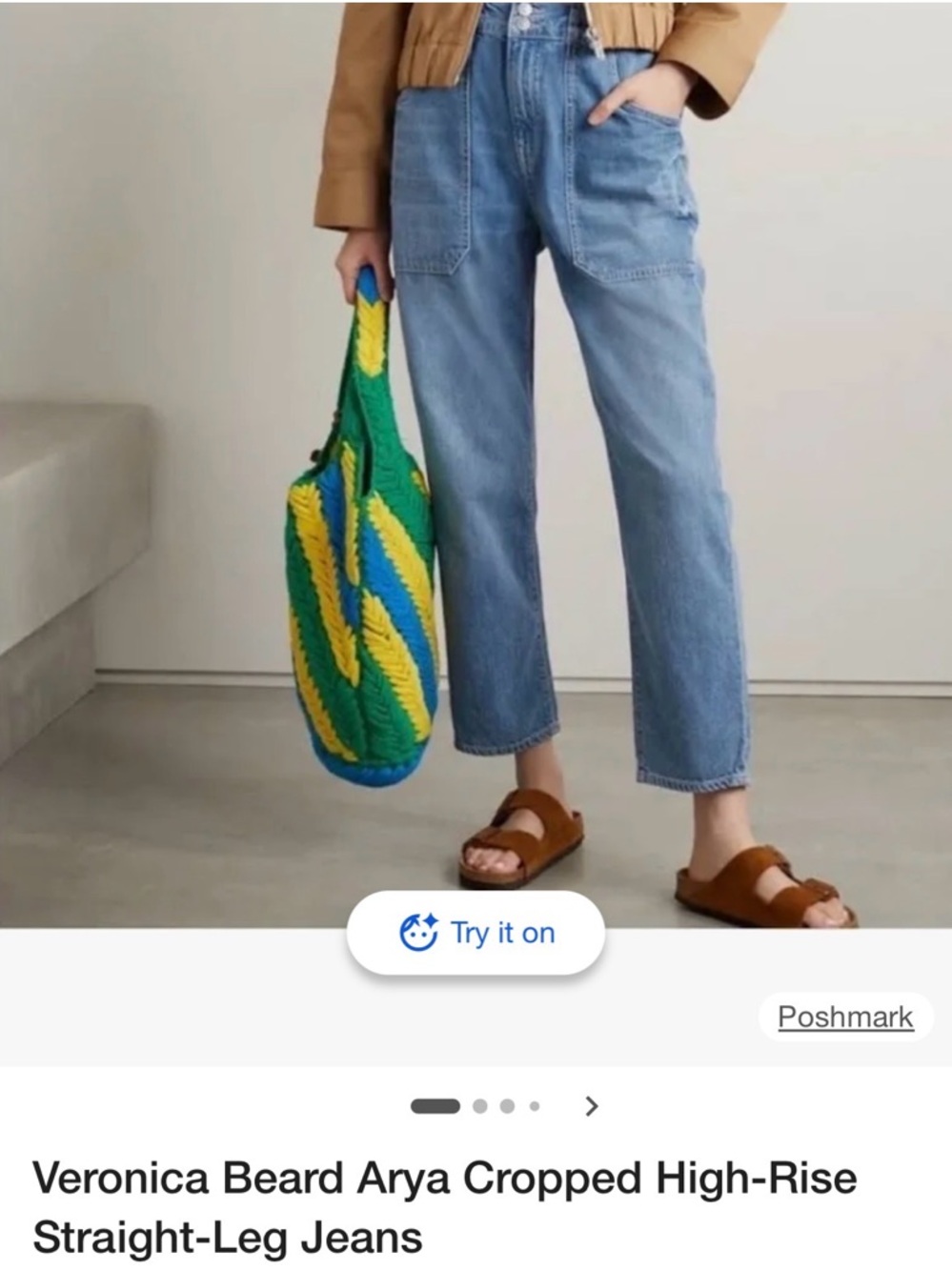 Veronica Beard High-Rise Cropped Straight-Leg Jeans. Size 28 100% cotton